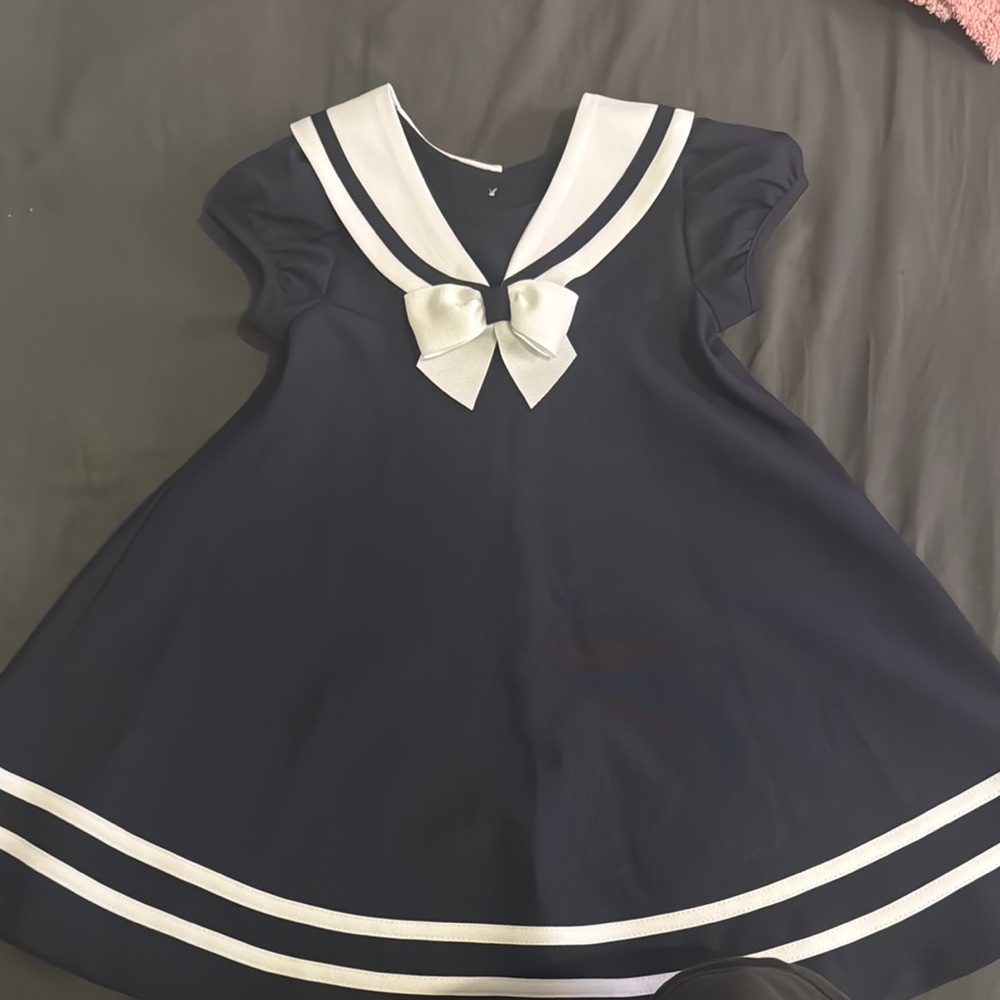 Navy Blue Sailor Dress with White Accents